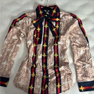 Designer-Inspired Blouse with Bow and Bee Print